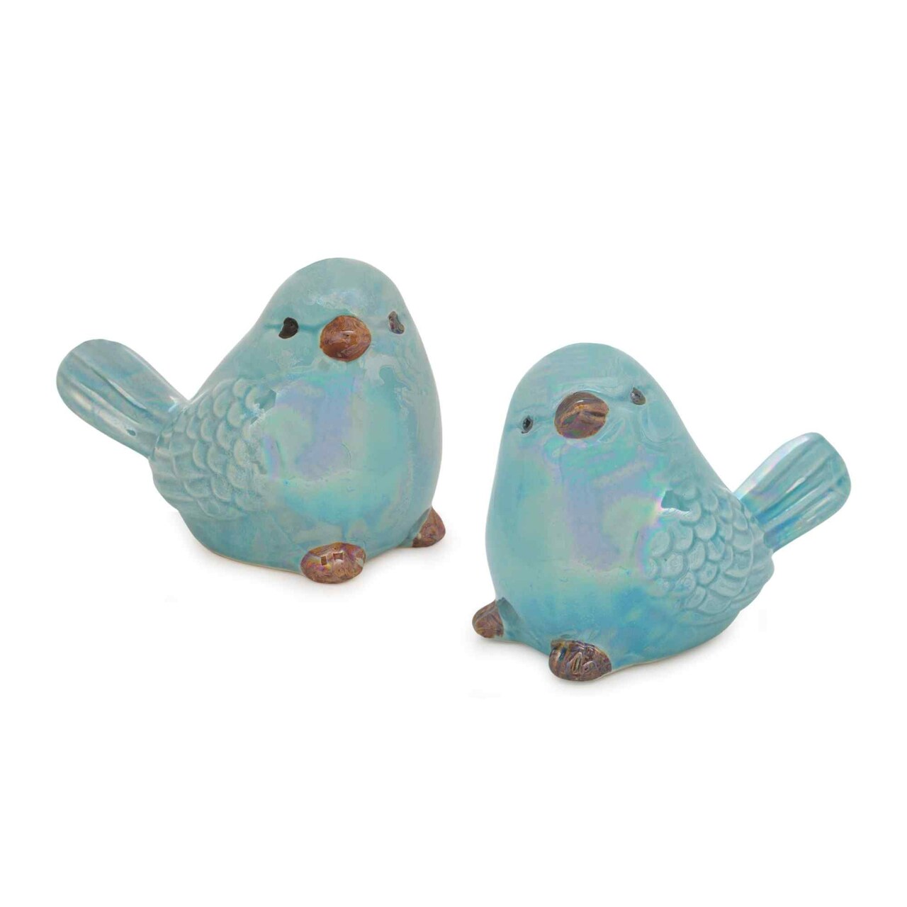 Melrose Set of 6 Blue Birds Iridescent Ceramic Figurines 4.25"
